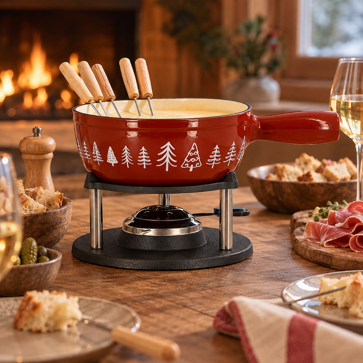 Mountain fondue set 1.9L cast iron with 6 forks