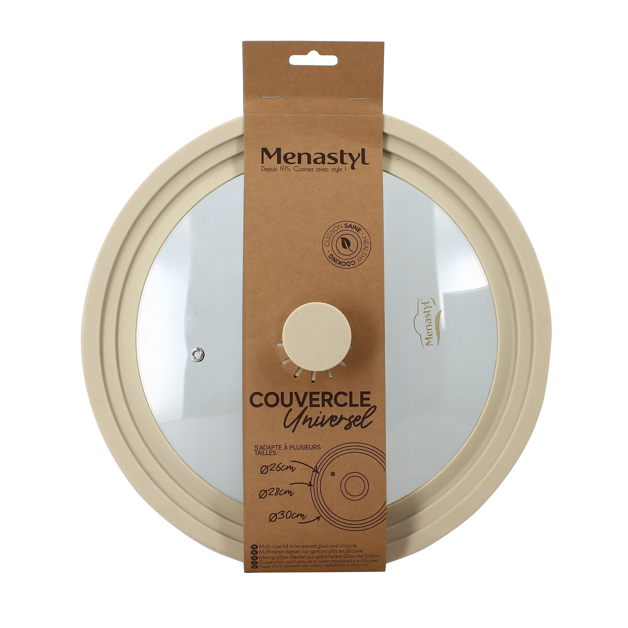 Couvercle Universel Multitaille 26/28/30 cm en Verre Trempé & Silicone Souple