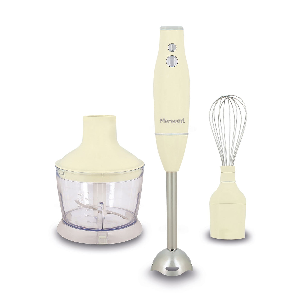 Ensemble complet mixeur multifonction 3 en 1 rétro crème avec mini hachoir, fouet et pied mixeur en acier inoxydable