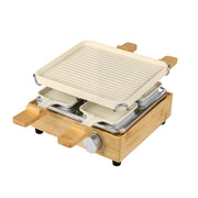 4-person raclette grill in aluminum and bamboo