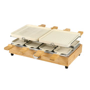 8-person raclette grill in cream aluminum and bamboo
