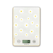 Balance de cuisine électronique Menastyl motif marguerites blanches et jaunes sur fond beige clair
