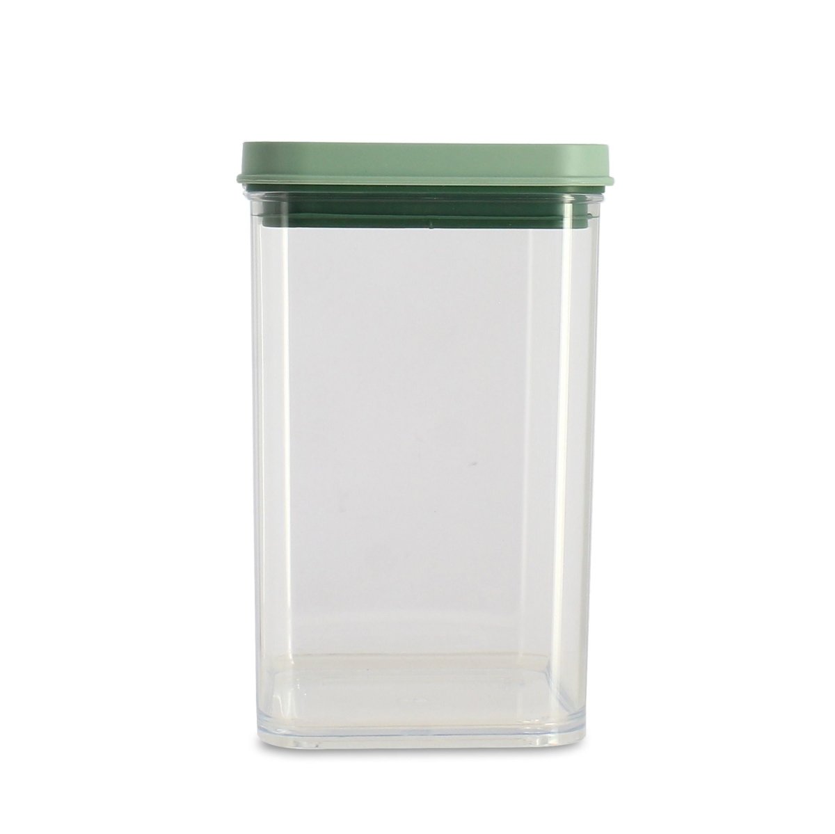 Boîte hermétique 1L transparente avec couvercle vert Menastyl, vue de face sur fond blanc