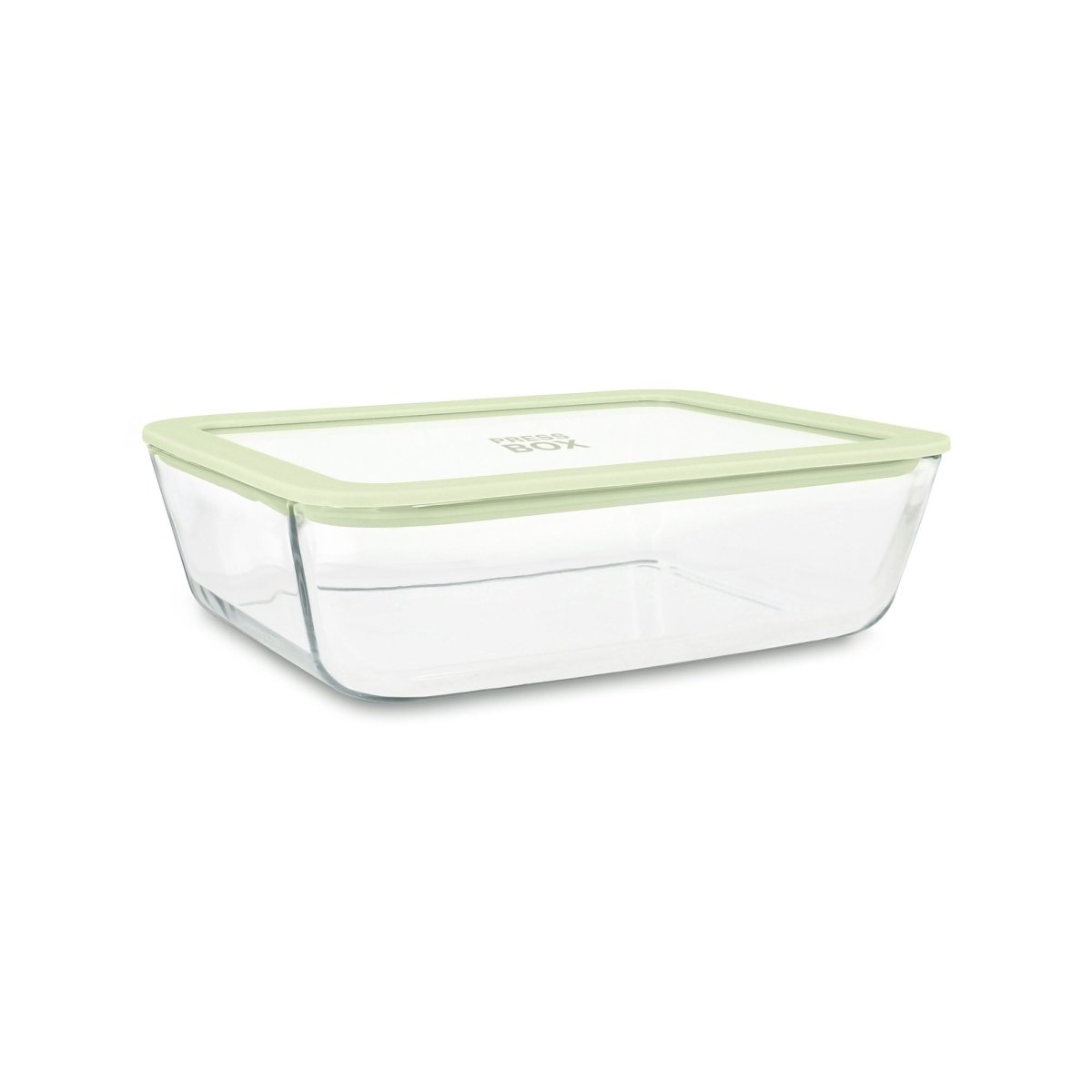 Boîte hermétique rectangulaire Pressbox 1,55L Menastyl en verre borosilicate transparent avec couvercle vert, vue principale