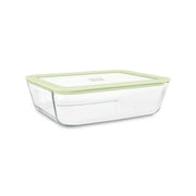 Boîte hermétique rectangulaire Pressbox 1,55L Menastyl en verre borosilicate transparent avec couvercle vert, vue principale