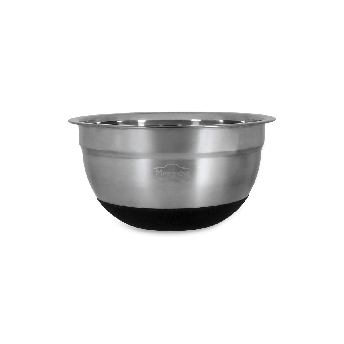 Bol à mélanger en acier inoxydable 18cm avec base antidérapante noire Menastyl, vue de profil sur fond blanc