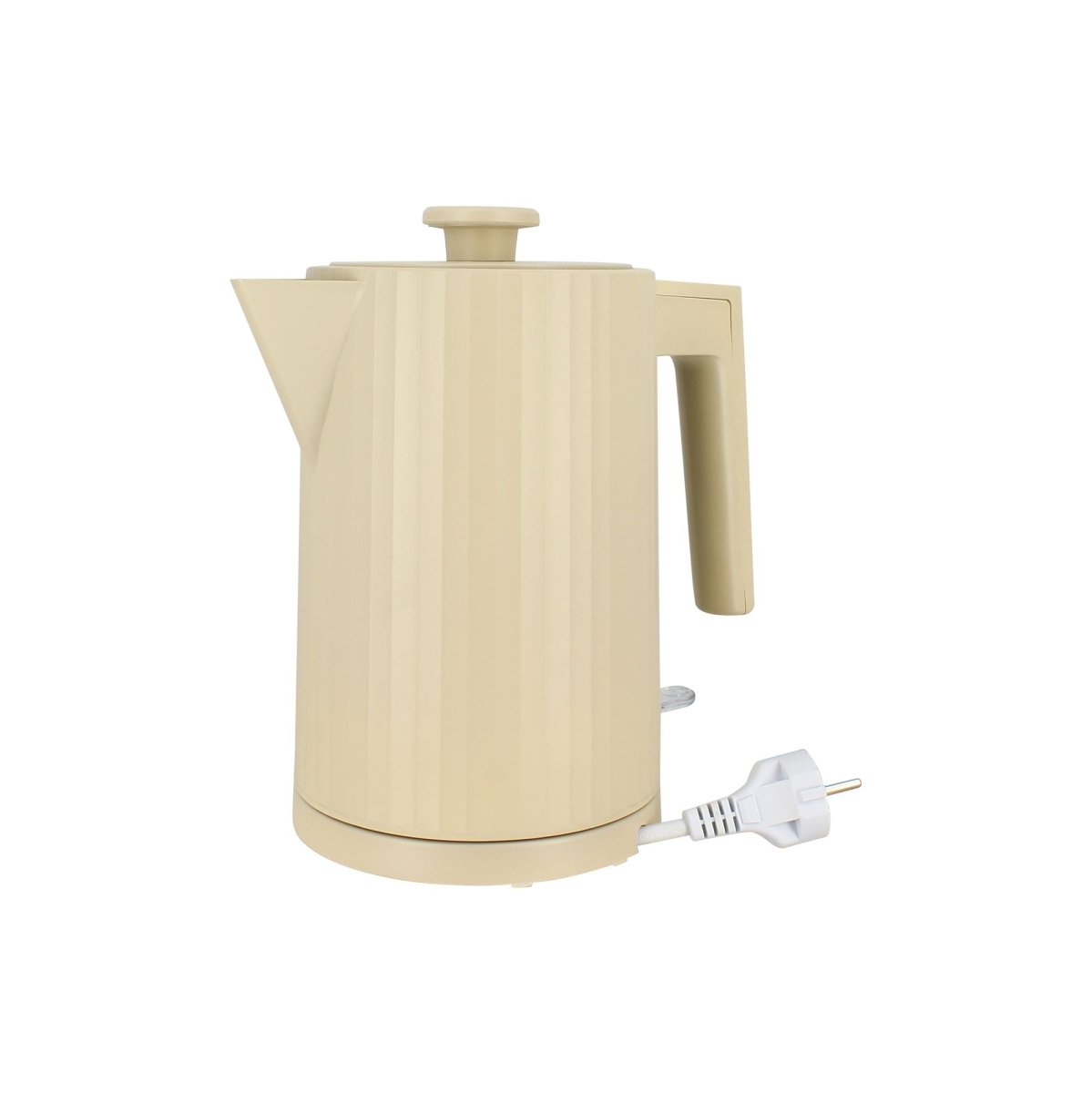 Bouilloire électrique 1,7L Menastyl en polypropylène crème strié avec poignée et cordon, vue de face sur fond blanc