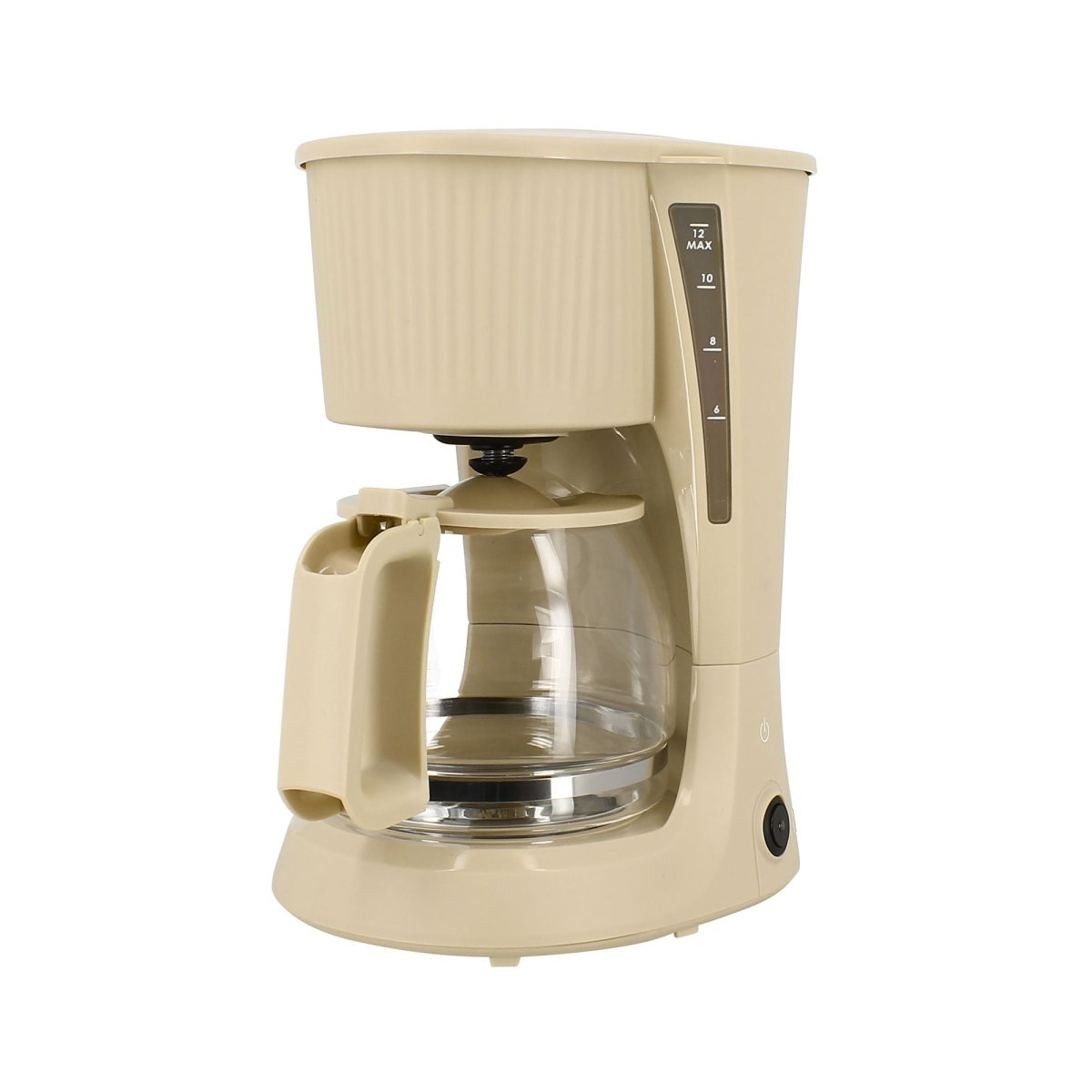 Cafetière 12 tasses Menastyl 1,5L en polypropylène crème strié avec verseuse en verre, vue de face