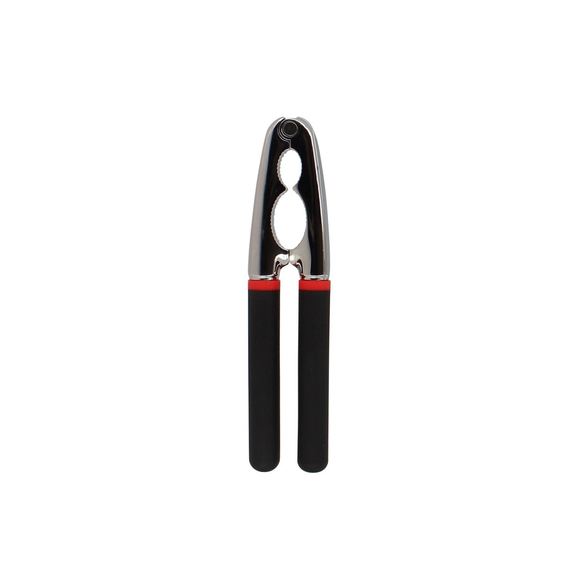 Casse-noix en acier inoxydable Menastyl avec manches noirs, vue de face sur fond blanc