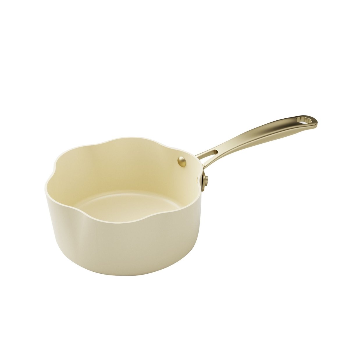 Casserole Dahlia 20 cm Menastyl en aluminium recyclé beige avec bec verseur et poignée dorée