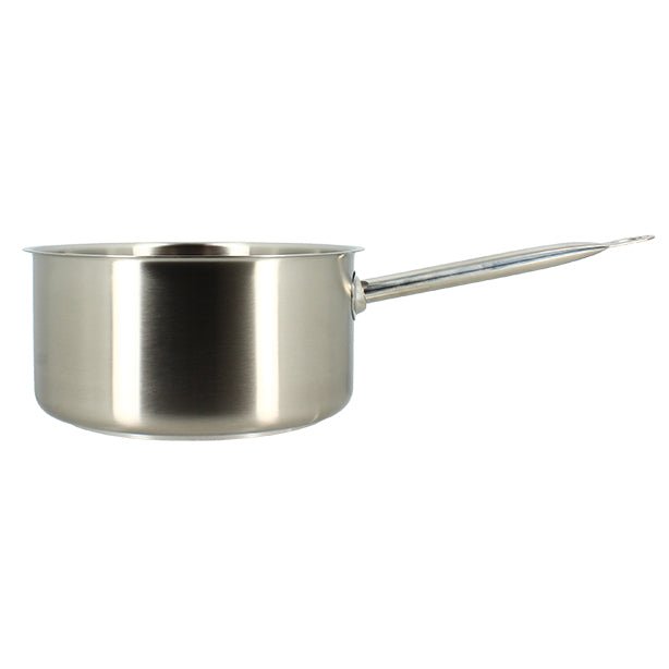 Casserole Professionnel 24cm en acier inoxydable Menastyl avec poignée tubulaire, vue de profil sur fond blanc