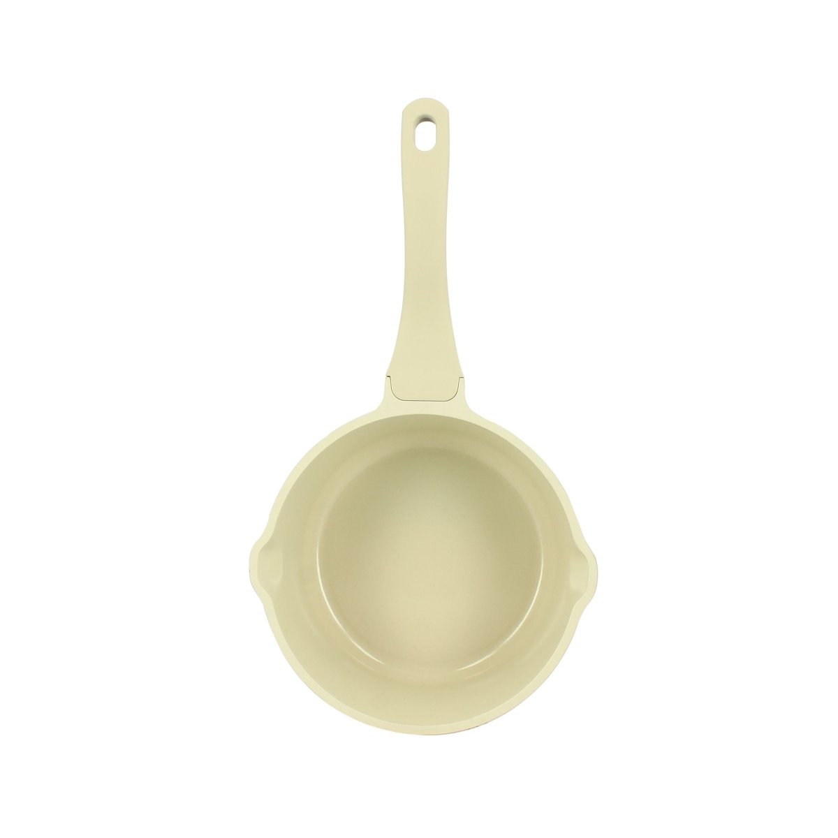 Casserole Pure 20 cm en fonte d'aluminium recyclé coloris crème, vue intérieure du dessus avec anse verticale
