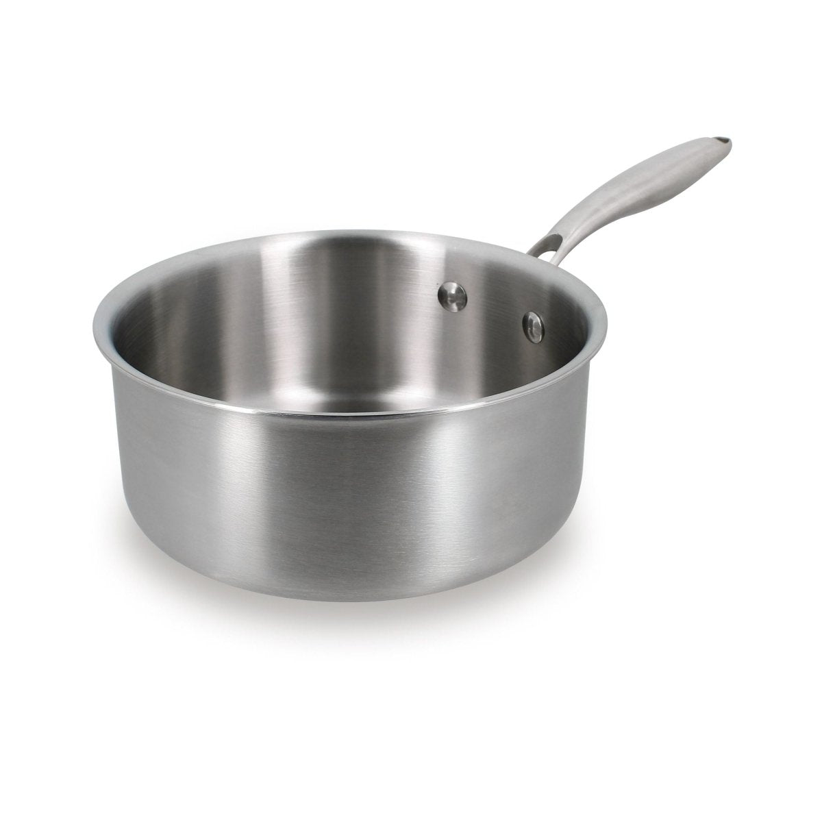 Casserole Trinox 18cm en acier inoxydable Menastyl, vue de trois-quarts avec manche fixe