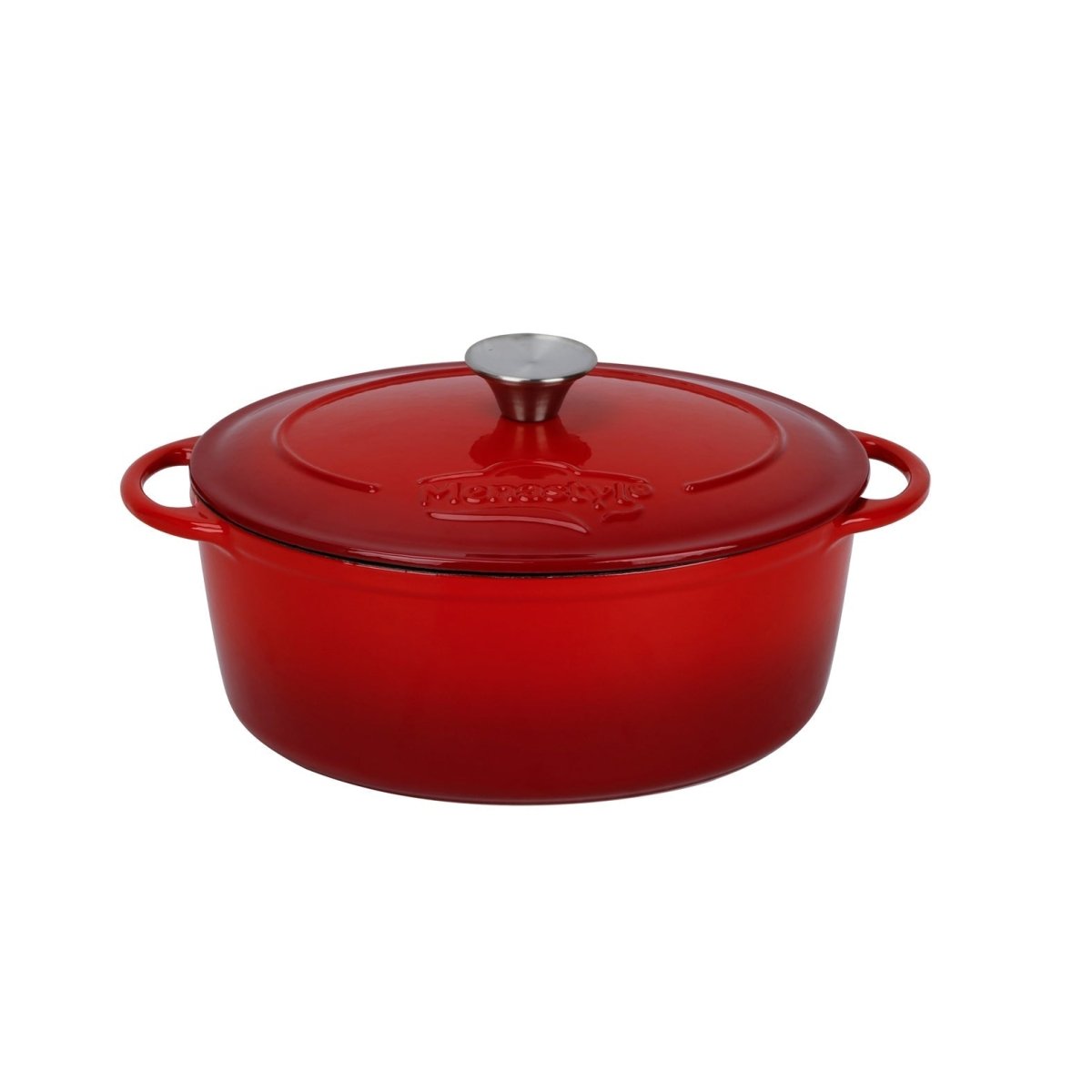 Cocotte ovale Colette 9 litres en fonte émaillée rouge Menastyl avec couvercle et poignées latérales