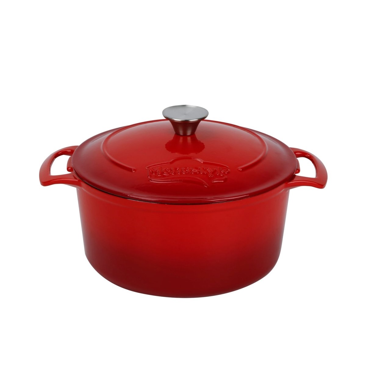Cocotte ronde Colette 7 litres en fonte émaillée rouge Menastyl avec couvercle et poignées latérales