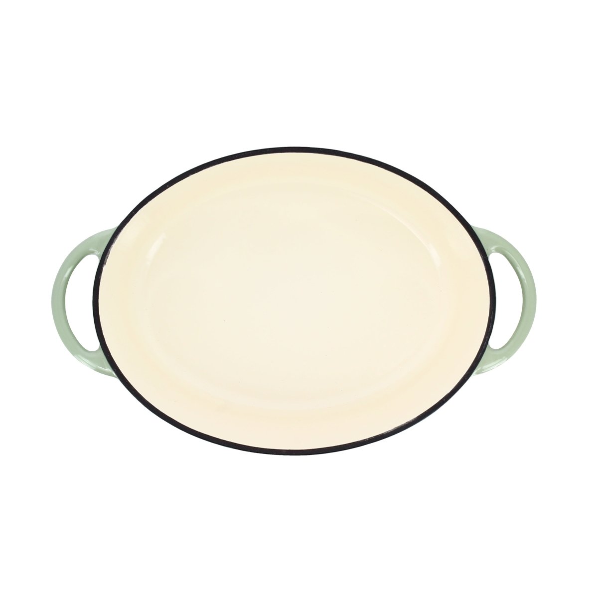 Vue de dessus cocotte ronde Colette 7 litres en fonte émaillée beige avec poignées vertes