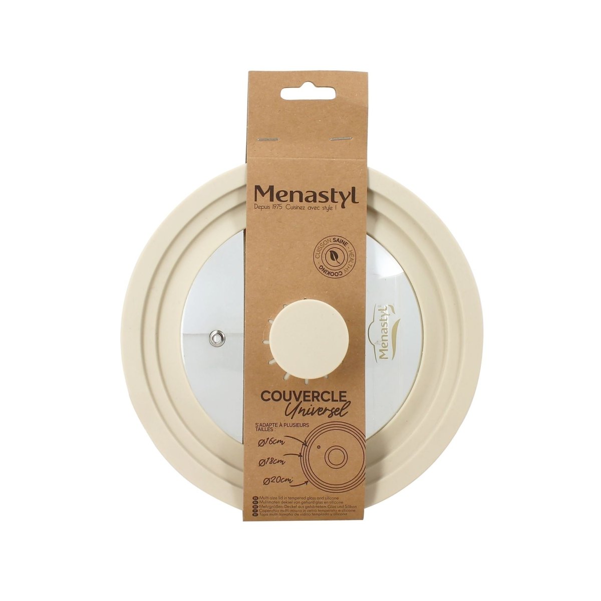 Couvercle Universel Multitaille 16/18/20 cm en Verre Trempé & Silicone Souple - Menastyl - Couvercle