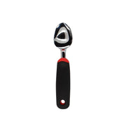 Cuillère à glace Menastyl en acier inoxydable avec manche ergonomique noir et rouge, vue de face sur fond blanc