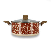 Faitout Girafe 24cm Menastyl motif marron beige, couvercle verre et poignées beiges, vue de face