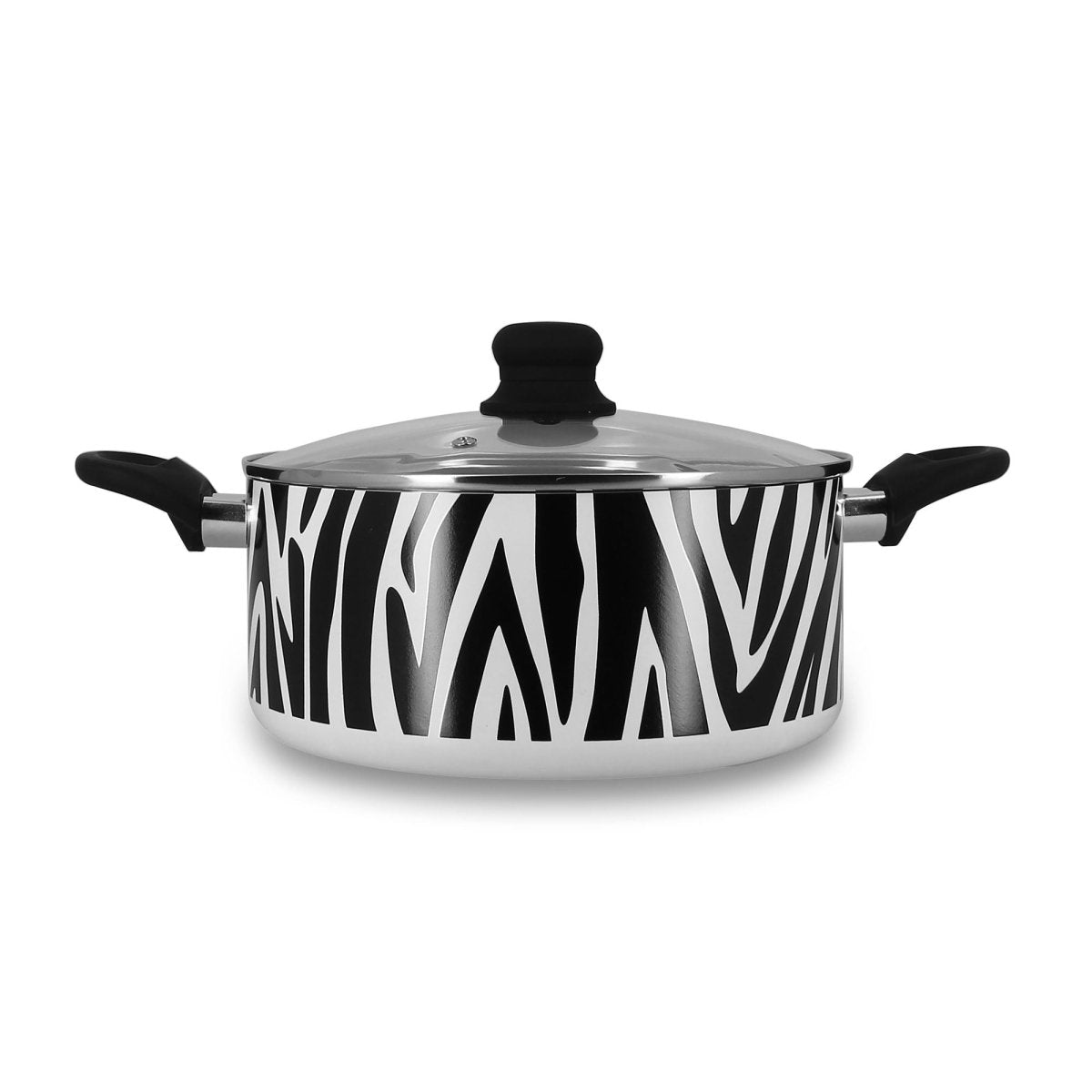 Faitout zèbre 24cm Menastyl en aluminium avec couvercle verre et motif rayures noir et blanc