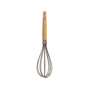 Fouet Eliott Menastyl avec manche en bois clair et fils en silicone noir, vue de face sur fond blanc