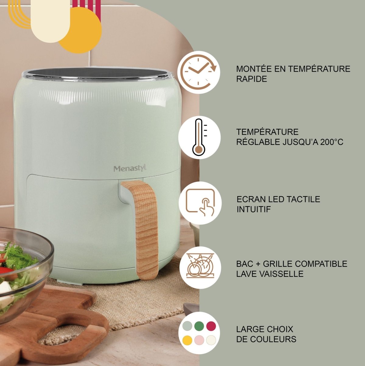 Friteuse à air chaud 6 L, panier unique, fenêtre de visualisation -friteuse à air chaud silencieuse - Facile à nettoyer avec minuterie et écran tactile, 10 de papier sulfurisé pour cuisine (vert Friteuse à air chaud 6 L, panier unique, fenêtre de visualisation -friteuse à air chaud silencieuse - Facile à nettoyer avec minuterie et écran tactile, 10 de papier sulfurisé pour cuisine (vert