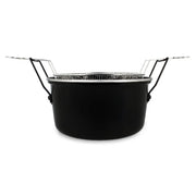 Friteuse Du Nord 28cm Menastyl en acier émaillé noir avec panier et anses chromées, vue de face sur fond blanc