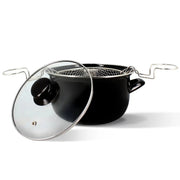 Friteuse en acier émaillé noir 20 cm Menastyl avec panier et couvercle en verre, vue principale