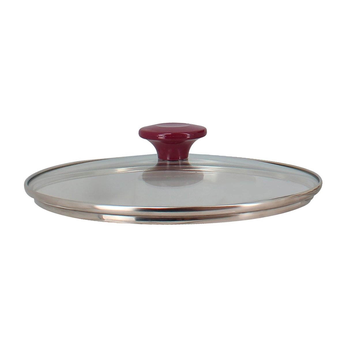 Couvercle en acier émaillé avec poignée rouge bordeaux pour friteuse Gallina 24cm, vue de profil