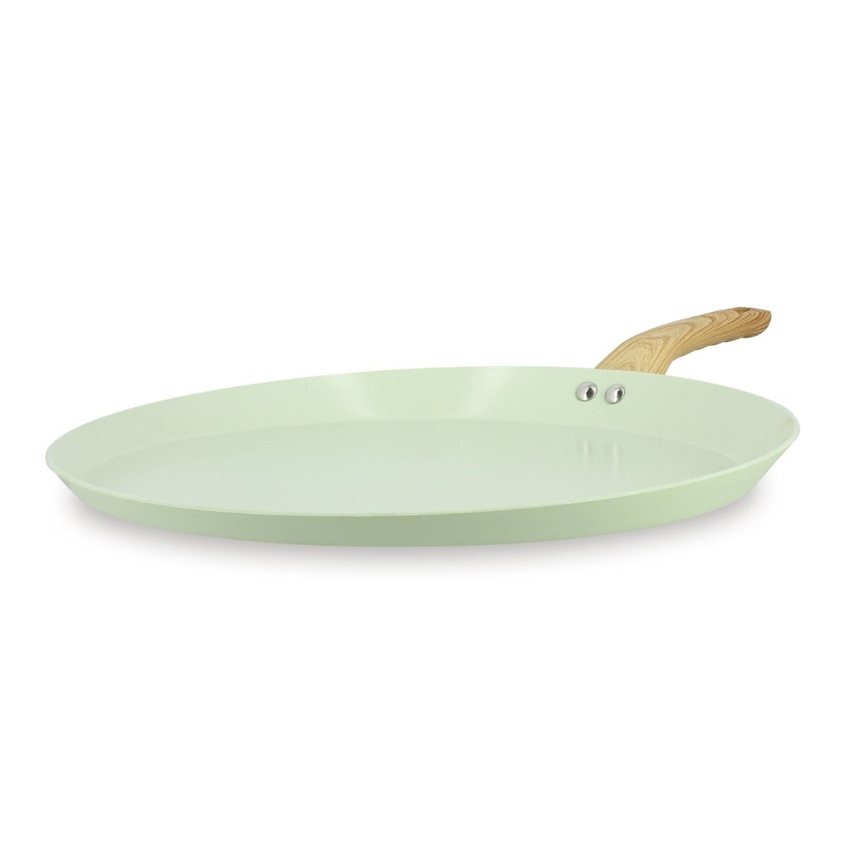 Galetière Colorama 32 cm Menastyl vert pistache avec manche bois, vue de face sur fond blanc