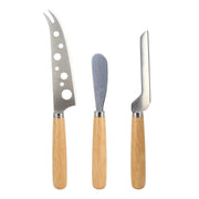 Lot de 3 couteaux à fromage Menastyl avec manches en bois clair et lames inox, fond blanc