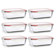 Lot de 6 boîtes hermétiques rectangulaires Clémentine 1040ml Menastyl en verre avec couvercle à clips rouges