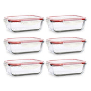 Lot de 6 boîtes hermétiques rectangulaires 630mL en verre avec couvercles rouges Menastyl, vue d'ensemble
