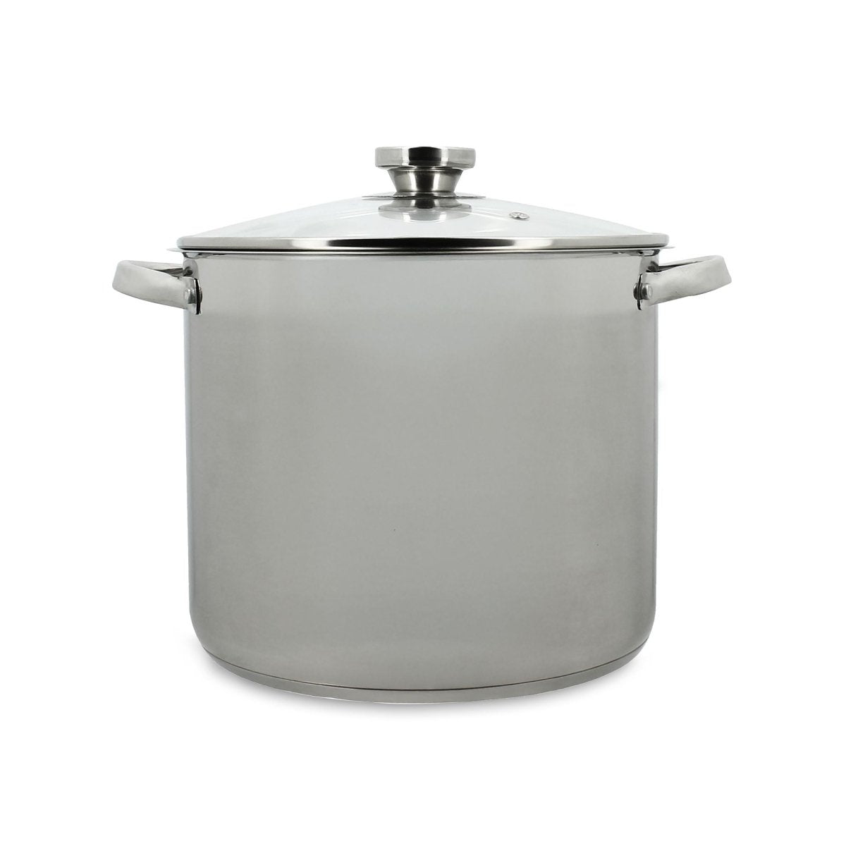 Marmite 9L en acier inoxydable avec couvercle en verre Menastyl, vue de face sur fond blanc