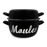 Marmite à moules 24cm en acier émaillé noir Menastyl avec couvercle et inscription blanche, vue de face