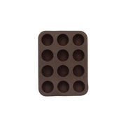 Moule à 12 mini muffins en silicone marron Menastyl, vue de dessus sur fond blanc