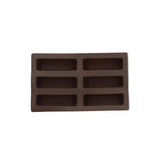 Moule à 6 financiers en silicone marron Menastyl, vue de dessus sur fond blanc