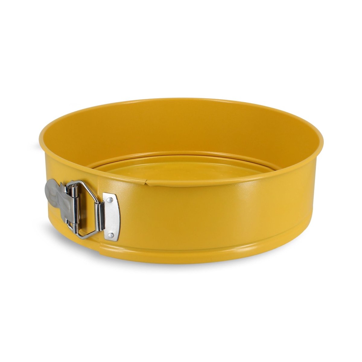 Moule à charnière rond 24 cm Colorama Menastyl en acier carbone safran avec système d'ouverture à clip