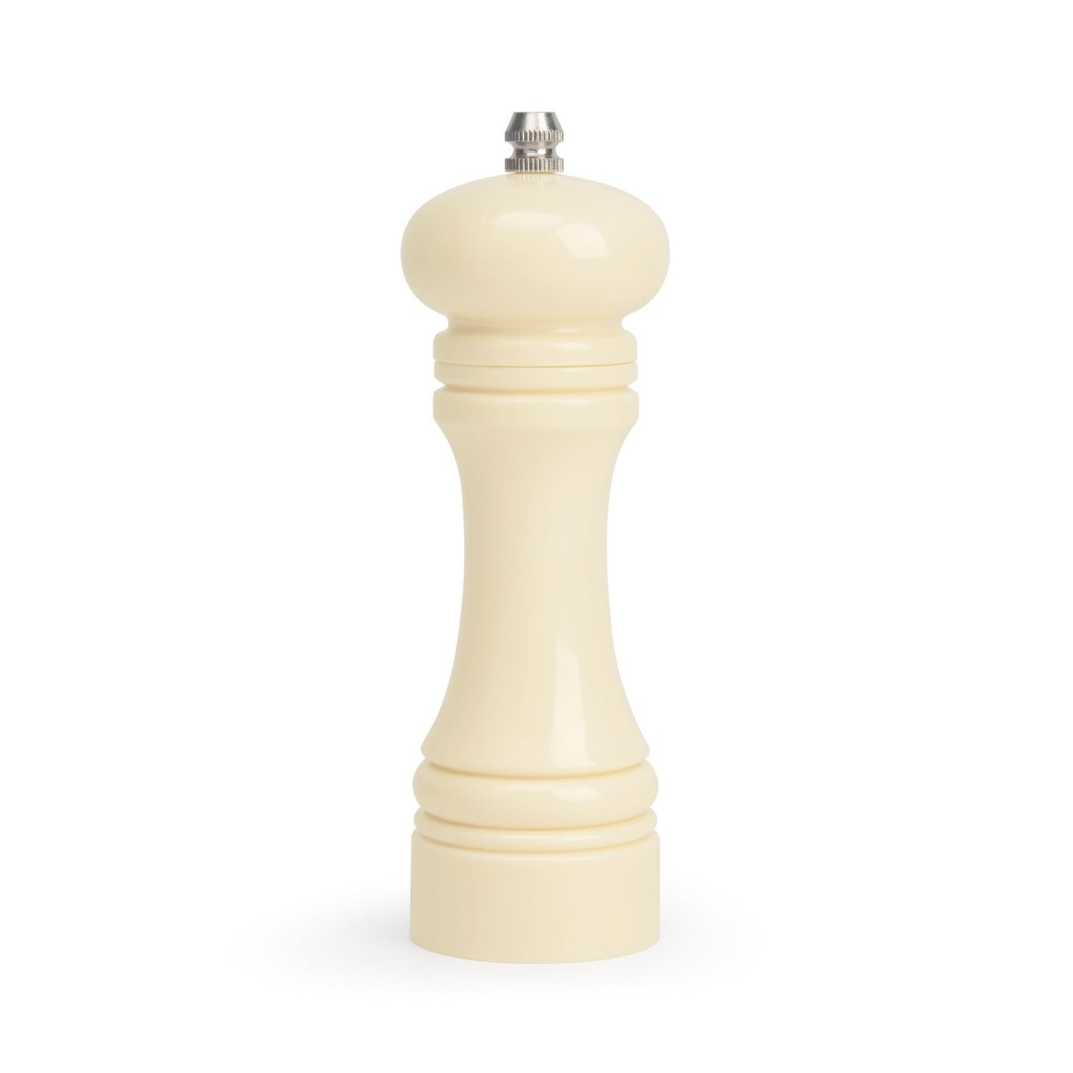 Moulin à sel ou poivre beige crème avec broyeur céramique ajustable, vue face entière sur fond blanc