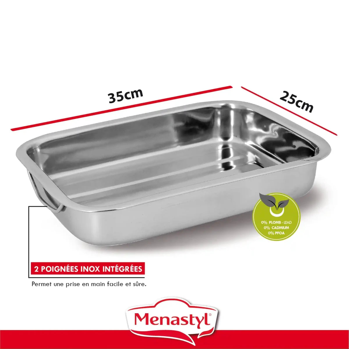 Plat à four Harry rectangulaire en acier inoxydable 35 x 25 cm - Menastyl - Plat à four