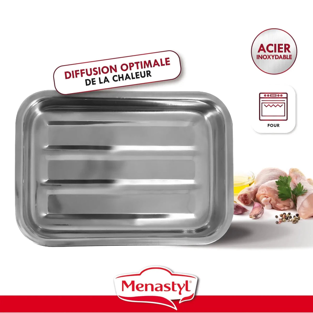 Plat à four Harry rectangulaire en acier inoxydable 40 x 28 cm - Menastyl - Plat à four