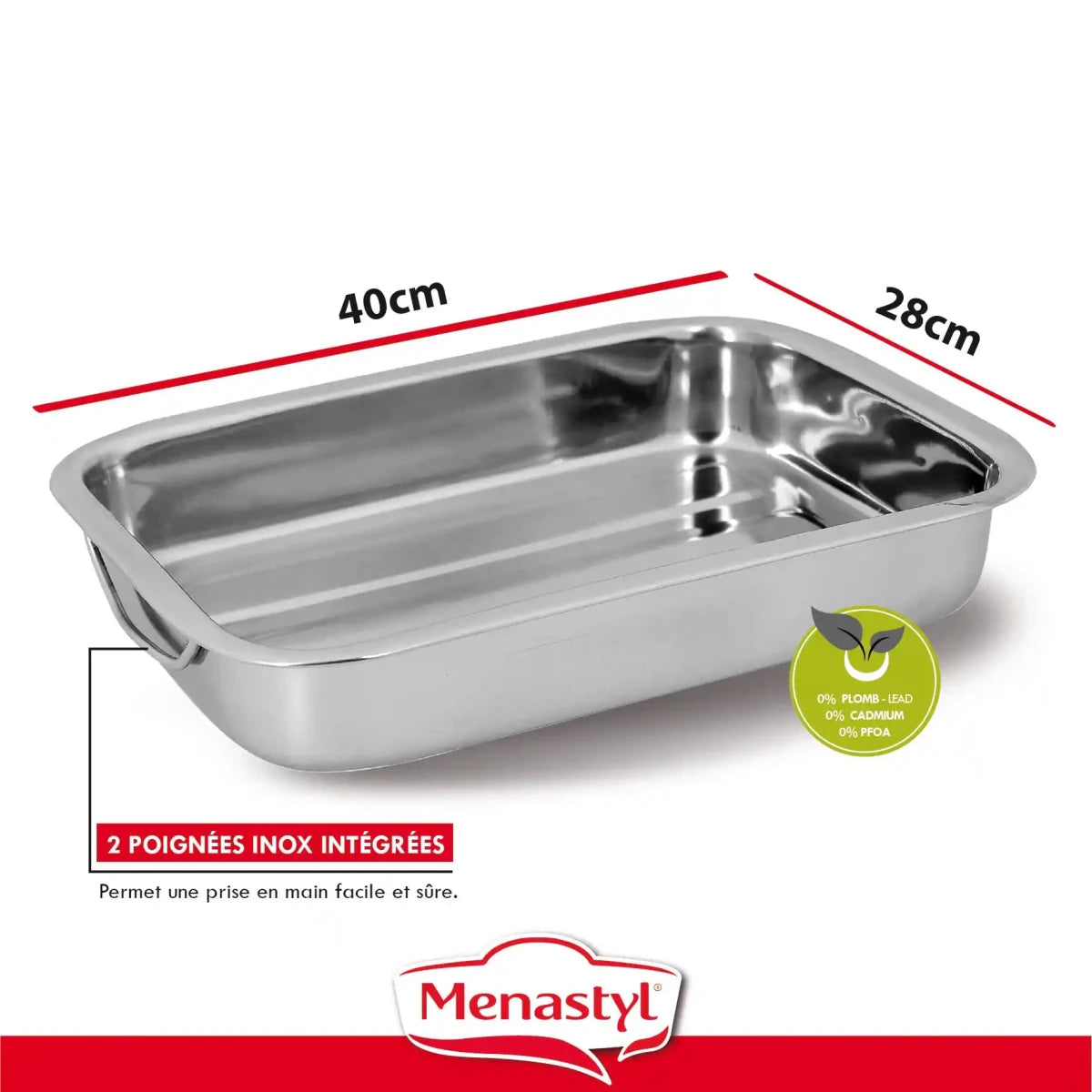 Plat à four Harry rectangulaire en acier inoxydable 40 x 28 cm - Menastyl - Plat à four