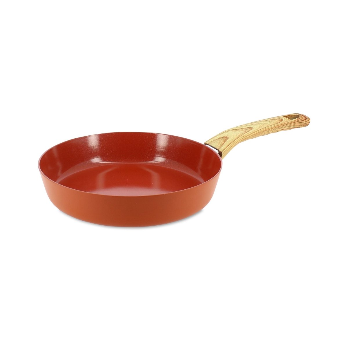 Poêle Colorama 20 cm orange terracotta avec manche bois, vue de trois quarts sur fond blanc