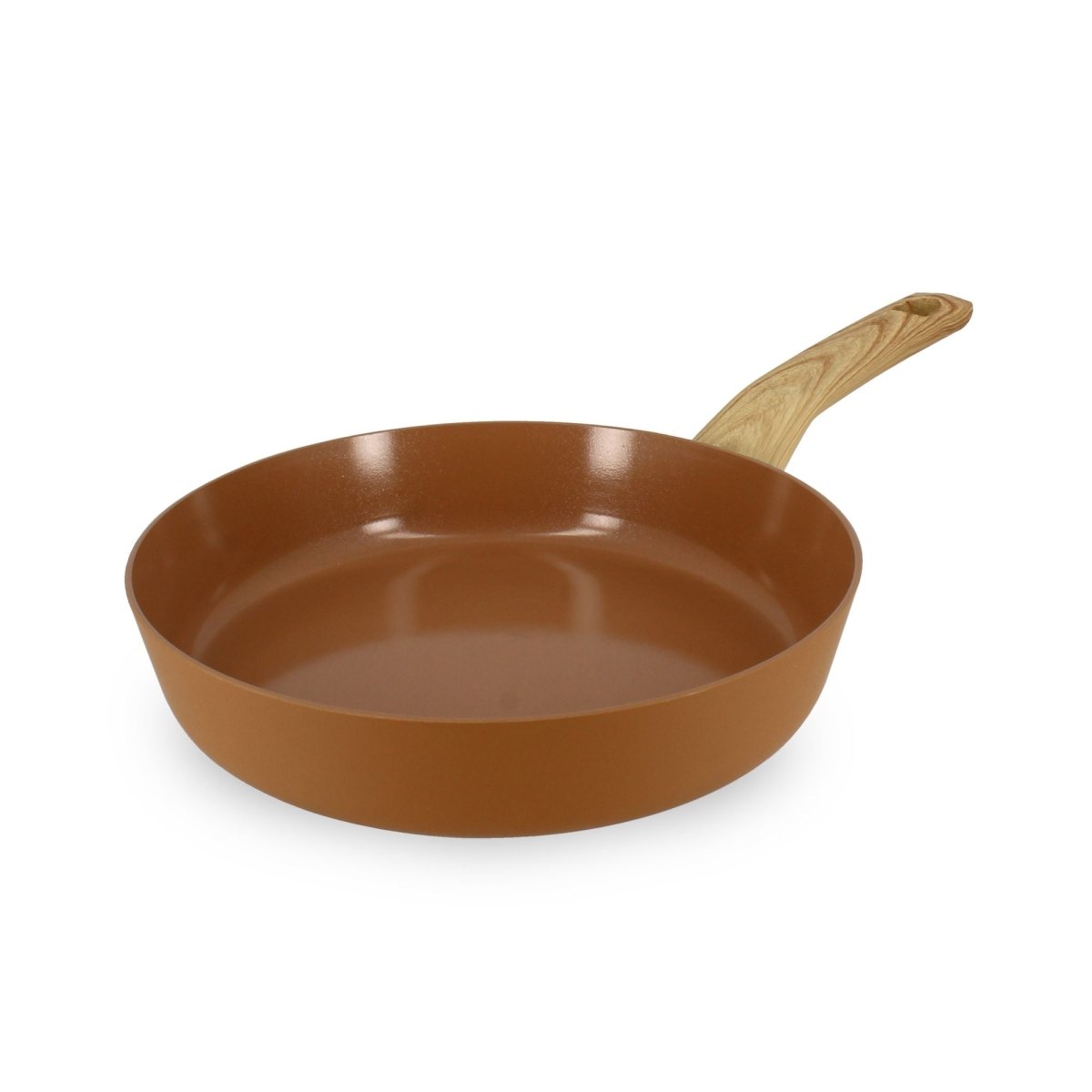 Poêle Colorama 24 cm terracotta avec manche bois clair, vue de trois-quarts sur fond blanc