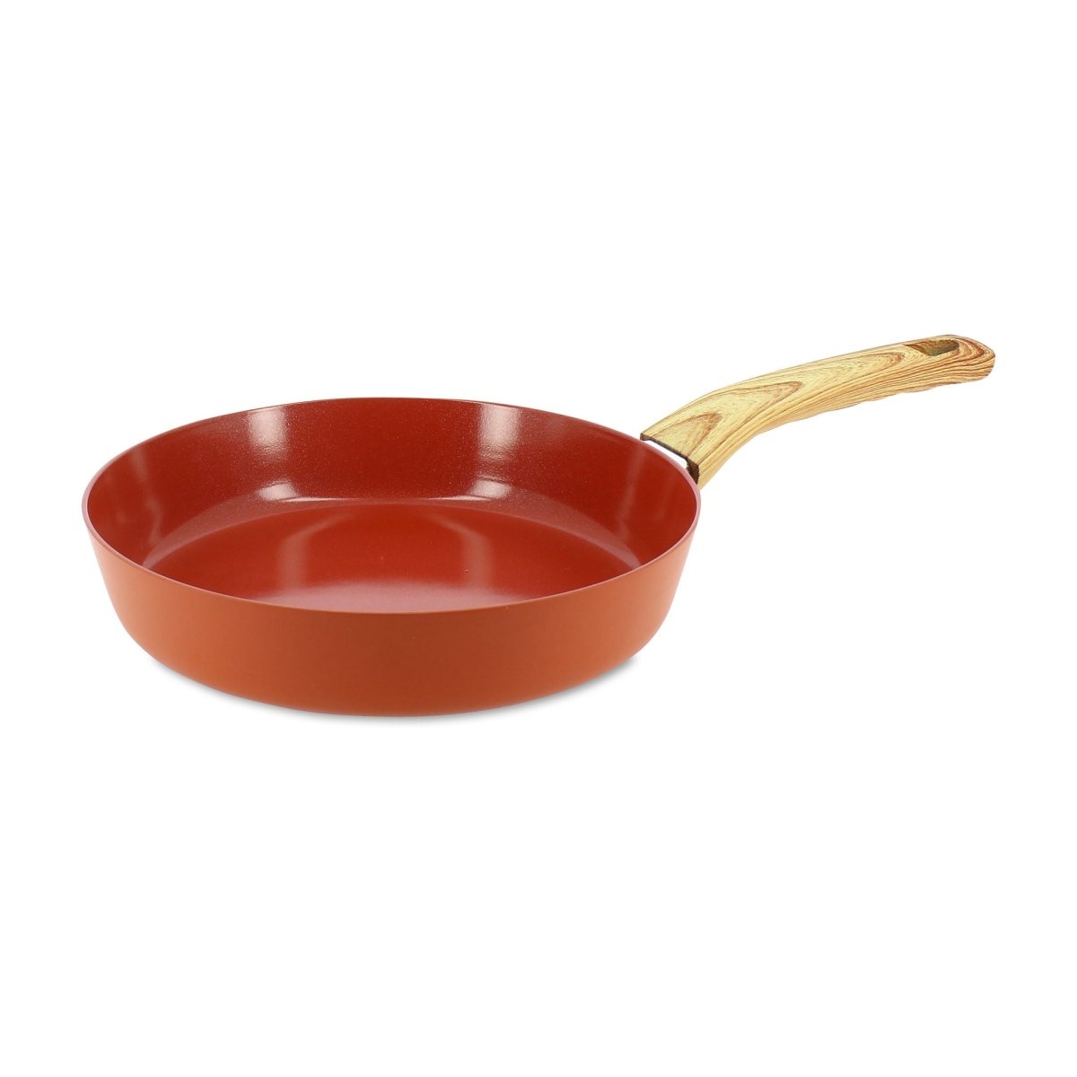 Poêle Colorama 24 cm terracotta avec manche effet bois, vue de trois quarts sur fond blanc