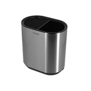 Porte-ustensiles inox et noir Menastyl avec compartiments, vue de trois-quarts sur fond blanc