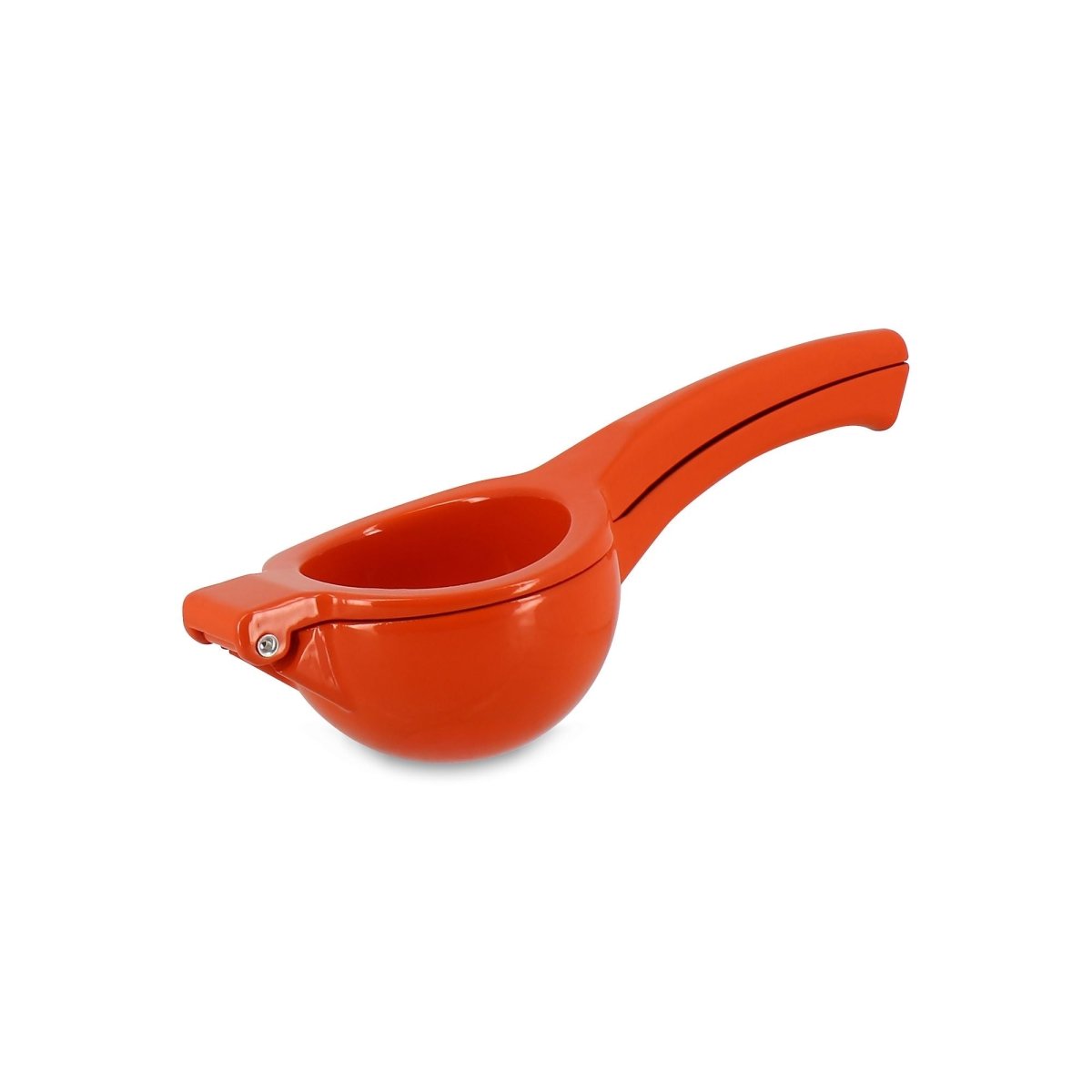Presse-orange manuel 23,5 cm en aluminium orange, vue d'ensemble sur fond blanc