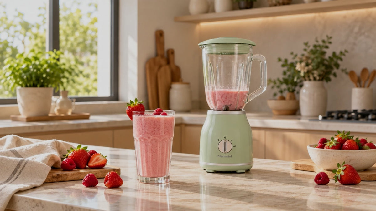 Charger la vidéo : Blender Rétro 1,5L en polypropylène et contenant en verre