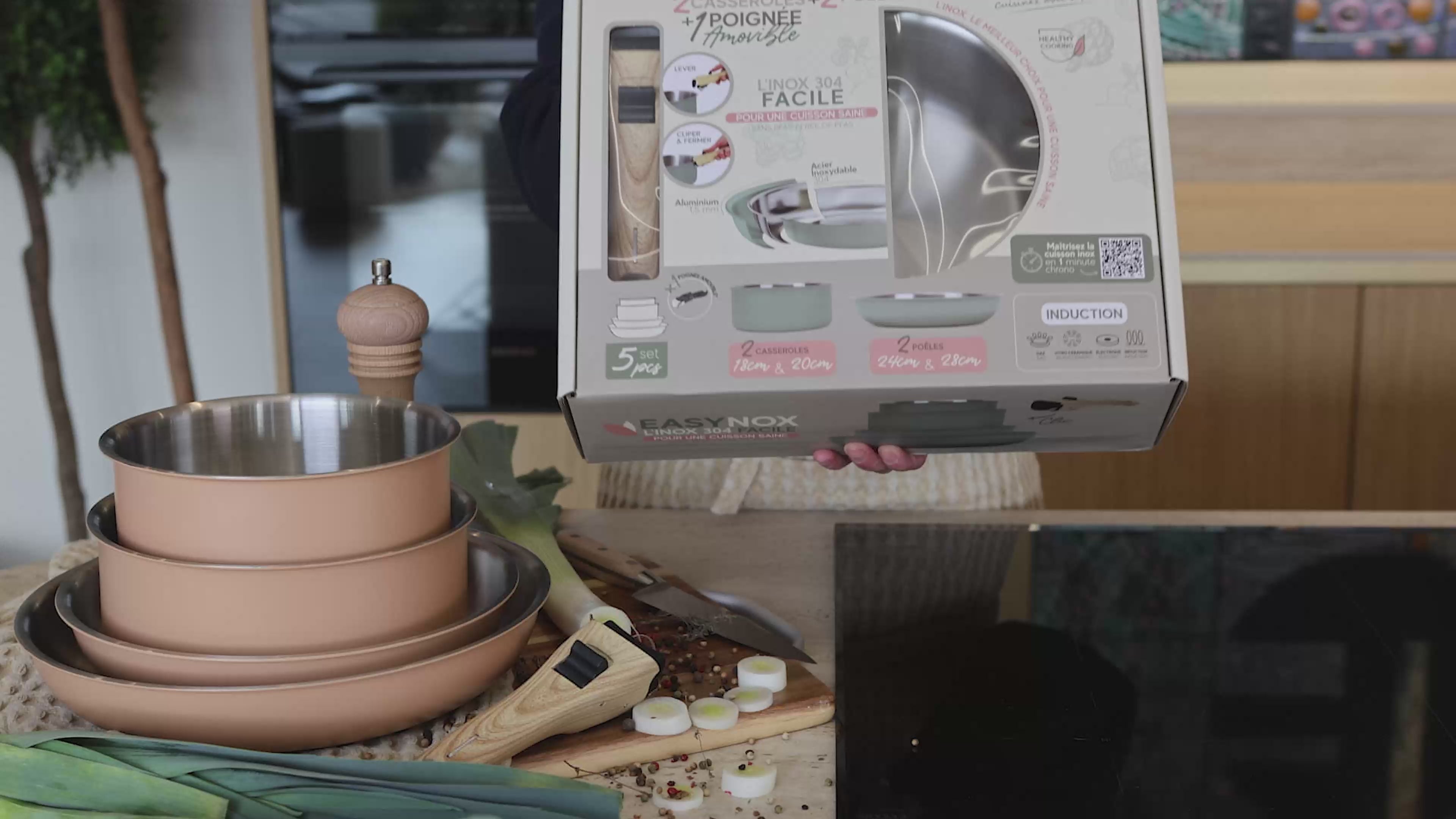 Charger la vidéo : Set de 5 Pièces Easynox Amovible Inox &amp; Aluminium