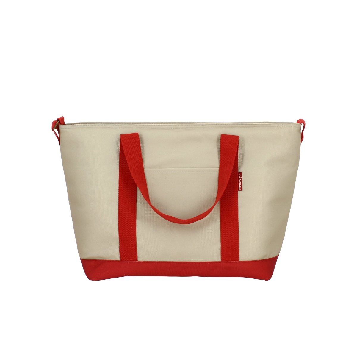 Sac lunch Colorama 26L Menastyl beige et rouge avec anses, vue de face sur fond blanc